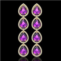 10.85 CTW Amethyst & Diamond Halo Earrings 10K Yellow Gold - REF-154K2W - 41323