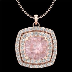 1.97 CTW Morganite & Micro VS/SI Diamond Halo Necklace 14K Rose Gold - REF-76H4A - 20459
