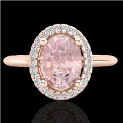 1.50 CTW Morganite & Micro VS/SI Diamond Ring Solitaire Halo 14K Rose Gold - REF-50T4M - 21014