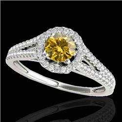 1.3 CTW Certified Si/I Fancy Intense Yellow Diamond Solitaire Halo Ring 10K White Gold - REF-162T8M 