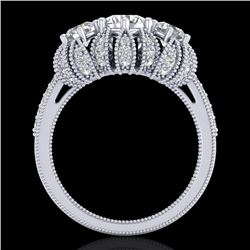 2.26 CTW VS/SI Diamond Art Deco Micro Pave 3 Stone Ring Band 18K White Gold - REF-345M5H - 37001