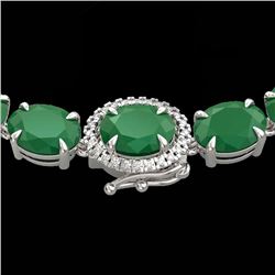 54.25 CTW Emerald & VS/SI Diamond Tennis Micro Pave Halo Necklace 14K White Gold - REF-345T5M - 4026