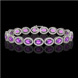 13.11 CTW Amethyst & Diamond Halo Bracelet 10K White Gold - REF-229T3M - 40490