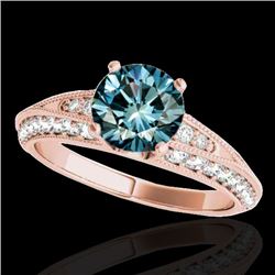 1.58 CTW Si Certified Blue Diamond Solitaire Antique Ring 10K Rose Gold - REF-172A8X - 34627