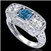 Image 1 : 2.51 CTW Intense Blue Diamond Solitaire Art Deco 3 Stone Ring 18K White Gold - REF-345Y5K - 37719