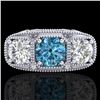 Image 2 : 2.51 CTW Intense Blue Diamond Solitaire Art Deco 3 Stone Ring 18K White Gold - REF-345Y5K - 37719