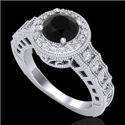 1.53 CTW Fancy Black Diamond Solitaire Engagement Art Deco Ring 18K White Gold - REF-161W8F - 37646