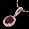 Image 2 : 2 CTW Garnet & Micro Pave VS/SI Diamond Necklace Solitaire Halo 14K Rose Gold - REF-48M4H - 20660