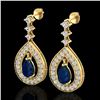 Image 1 : 2.25 CTW Sapphire & Micro Pave VS/SI Diamond Earrings Designer 14K Yellow Gold - REF-105W5F - 23156