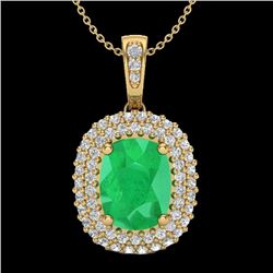 3.15 CTW Emerald & Micro Pave VS/SI Diamond Halo Necklace 18K Yellow Gold - REF-90N9Y - 20414