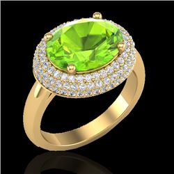 4.50 CTW Peridot & Micro Pave VS/SI Diamond Ring 18K Yellow Gold - REF-116W2F - 20921