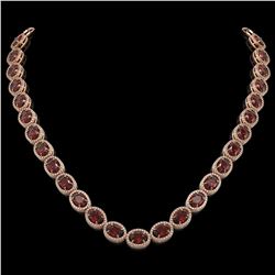 50.08 CTW Garnet & Diamond Halo Necklace 10K Rose Gold - REF-555F6N - 40599