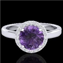 2 CTW Amethyst & Halo VS/SI Diamond Micro Pave Ring Solitaire 18K White Gold - REF-48T5M - 21617
