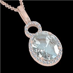 3 CTW Aquamarine & Micro Pave Halo VS/SI Diamond Necklace 14K Rose Gold - REF-61A8X - 22754
