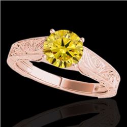 1 CTW Certified Si/I Fancy Intense Yellow Diamond Solitaire Ring 10K Rose Gold - REF-152H8A - 35190