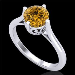 1.25 CTW Intense Fancy Yellow Diamond Engagement Art Deco Ring 18K White Gold - REF-218Y2K - 38064