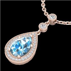 2.25 CTW Sky Blue Topaz & Micro Pave VS/SI Diamond Necklace 14K Rose Gold - REF-38X2T - 23143