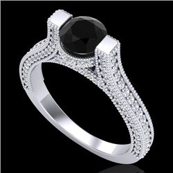 2 CTW Fancy Black Diamond Solitaire Engagement Micro Pave Ring 18K White Gold - REF-160N2Y - 37618