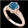 Image 1 : 1.17 CTW Fancy Intense Blue Diamond Solitaire Art Deco Ring 18K Rose Gold - REF-180M2H - 38035