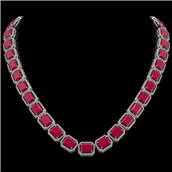84.94 CTW Ruby & Diamond Halo Necklace 10K White Gold - REF-930T2M - 41477
