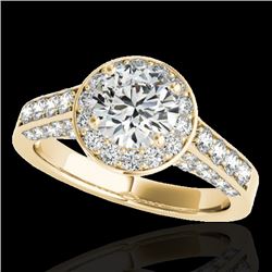 1.8 CTW H-SI/I Certified Diamond Solitaire Halo Ring 10K Yellow Gold - REF-178F2N - 34044