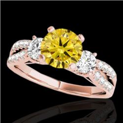 1.5 CTW Certified Si Intense Yellow Diamond 3 Stone Solitaire Ring 10K Rose Gold - REF-172K8W - 3541