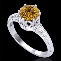 1 CTW Intense Yellow Diamond Solitaire Engagement Art Deco Ring 18K White Gold - REF-180K2W - 38120