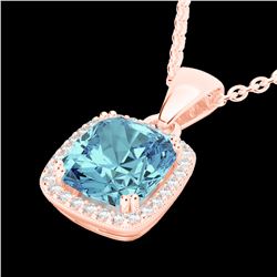 3.50 CTW Sky Blue Topaz & Micro VS/SI Diamond Halo Necklace 14K Rose Gold - REF-41Y8K - 22833
