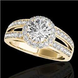 1.6 CTW H-SI/I Certified Diamond Solitaire Halo Ring 10K Yellow Gold - REF-180N2Y - 34249