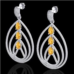 4 CTW Citrine & Micro Pave VS/SI Diamond Earrings 18K White Gold - REF-307N3Y - 22452