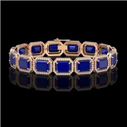 38.61 CTW Sapphire & Diamond Halo Bracelet 10K Rose Gold - REF-392A4X - 41529