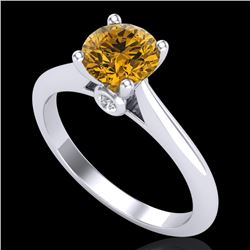 1.08 CTW Intense Fancy Yellow Diamond Engagement Art Deco Ring 18K White Gold - REF-236F4N - 38204