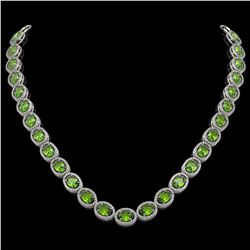 48.14 CTW Peridot & Diamond Halo Necklace 10K White Gold - REF-756A5X - 40580
