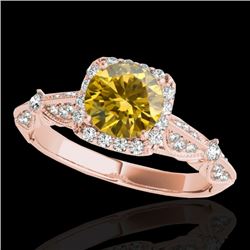 1.36 CTW Certified Si/I Fancy Intense Yellow Diamond Solitaire Halo Ring 10K Rose Gold - REF-218Y2K 