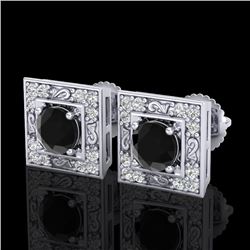 1.63 CTW Fancy Black Diamond Solitaire Art Deco Stud Earrings 18K White Gold - REF-114F5N - 38157