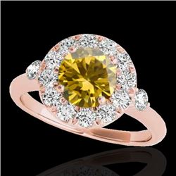 1.5 CTW Certified Si/I Fancy Intense Yellow Diamond Solitaire Halo Ring 10K Rose Gold - REF-180W2F -