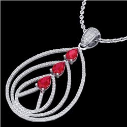 2 CTW Ruby & Micro Pave VS/SI Diamond Designer Necklace 18K White Gold - REF-133X3T - 22469