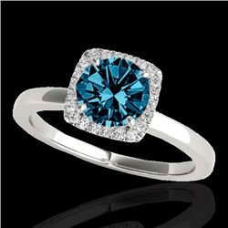 1.15 CTW Si Certified Fancy Blue Diamond Solitaire Halo Ring 10K White Gold - REF-163Y5K - 33405