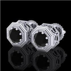 1.07 CTW Fancy Black Diamond Solitaire Art Deco Stud Earrings 18K White Gold - REF-72W8F - 37933