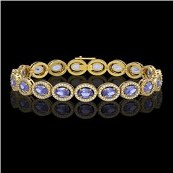 14.25 CTW Tanzanite & Diamond Halo Bracelet 10K Yellow Gold - REF-273M5H - 40462