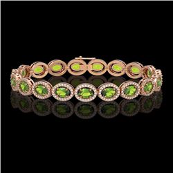 13.87 CTW Peridot & Diamond Halo Bracelet 10K Rose Gold - REF-251A6X - 40479
