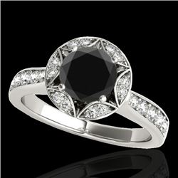 1.5 CTW Certified VS Black Diamond Solitaire Halo Ring 10K White Gold - REF-77F3N - 34232