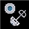 Image 4 : 1.11 CTW Fancy Intense Blue Diamond Art Deco Stud Earrings 18K White Gold - REF-158W2F - 37453