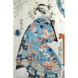 Japanese woodblock prints (19th century) Six by or after Kunisada, Ashiyuki etc, all of female subj.