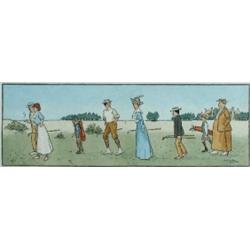 R C Carter (Early 20th Century) A pair of amusing golfing prints, procession of figures in summer,..