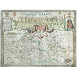 John Speed.  Barkshire Described, engraved map hand coloured in outline, Windsor Castle vignette at.