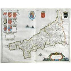 Cornwall, Blaeu, J.  Cornubia sive Cornwallia, double-page engraved map, original outline colour, D.