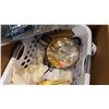 Image 3 : BOX OF BEDDING CLEANING SUPPLIES AND POTS AND PANS