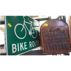 WOOD CHEST AND BIKE ROUTE SIGN
