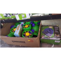 BOX OF GAZILLIONBUBBLE BLOWERS AND 100 FT EXPANDING HOSE